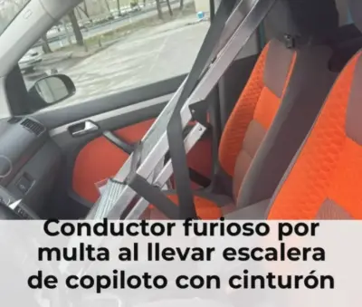 Conductor enfadado por multa por llevar escalera en asiento del copiloto con cinturón