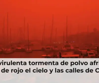 Una virulenta tormenta de polvo africano tiñe de rojo el cielo y las calles de Creta